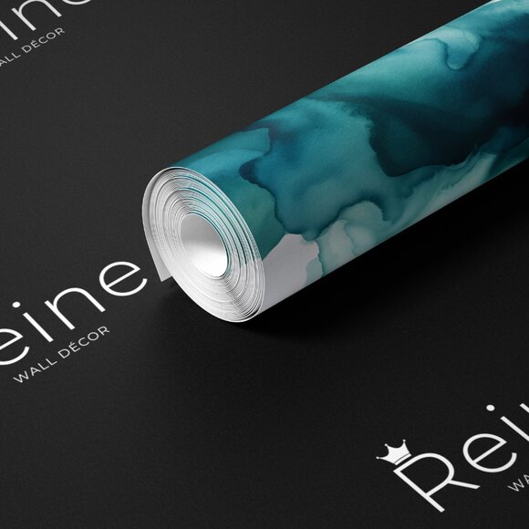 Teal and Blue Watercolor Wallpaper | Artistic Ocean-Inspired Decor - Picture 2 of 9